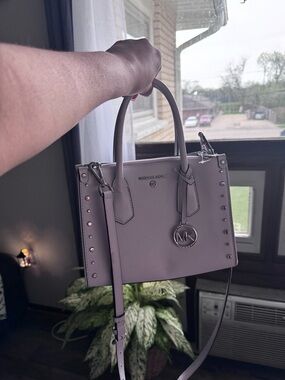 Michael Kors Lavender Studded Satchel with Shoulder Strap